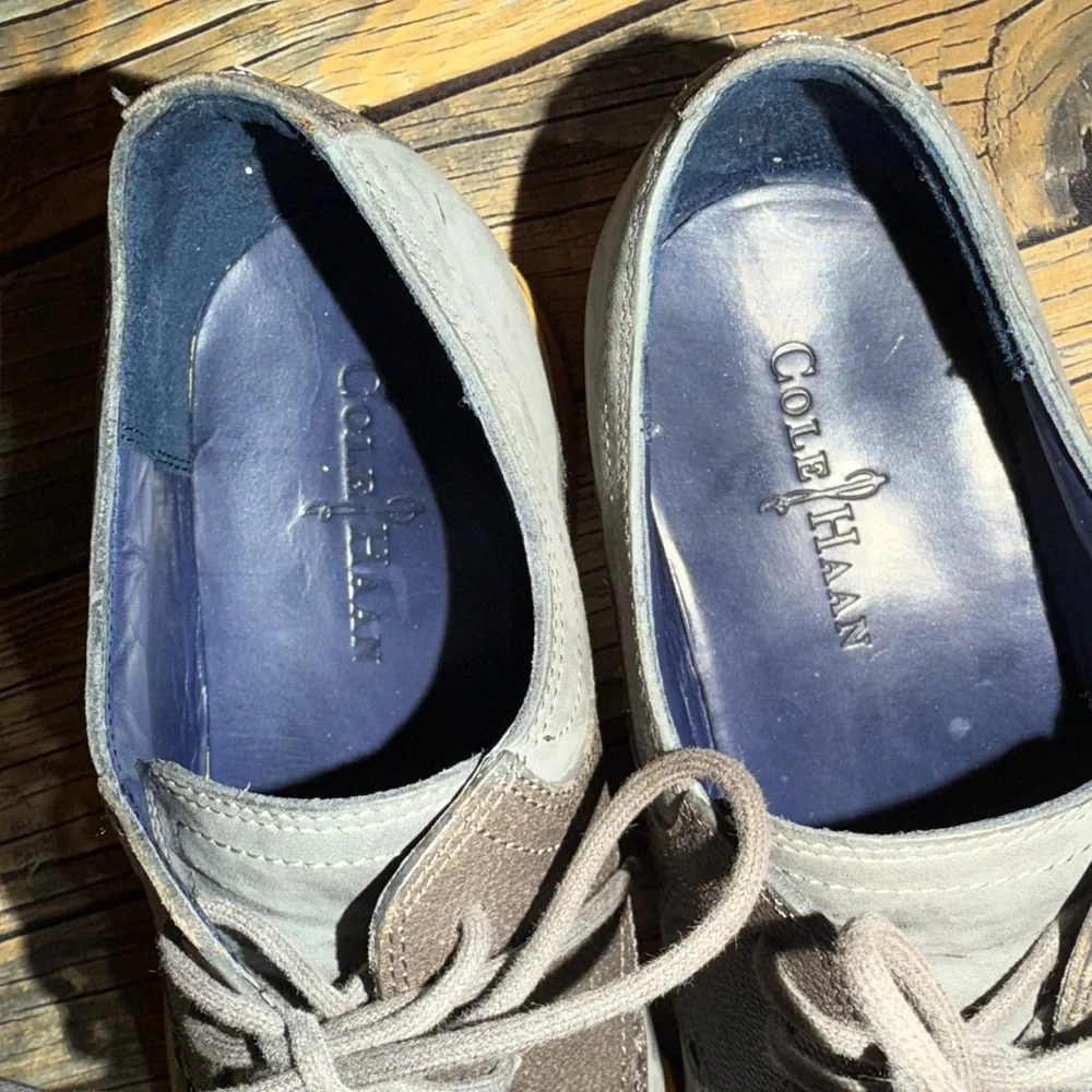Cole Haan Charcoal and‎ Chocolate Oxfords with Vibrant Orange Sole
